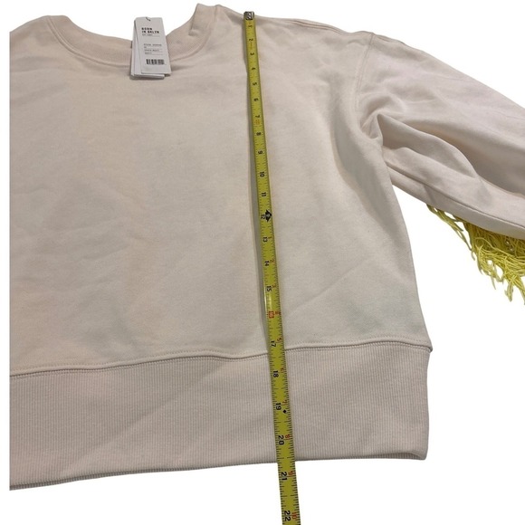 525 Womens XS Cream Sweatshirt Yellow Fringe Crew Neck Long Sleeve - Picture 6 of 7